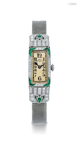 爱彼　高贵古典，铂金镶钻石及祖母绿女装链带机械腕表，年份约1920