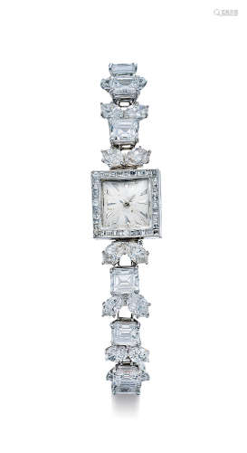 积家　罕有高贵，铂金镶钻石女装链带机械腕表，年份约1960