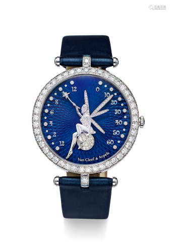 梵克雅宝　极致精细，白金钻石及蓝色珐琅逆跳女士机械腕表，备30小时动力储存，「Lady’s Arpels Feerie」型号VCARO3NX00，年份约2007