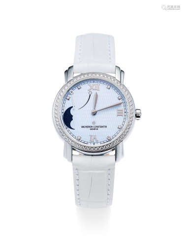 江诗丹顿　精致罕有，白金镶钻石女装机械腕表，备动力储存及月相显示，「Malte Ladies」型号83500/000g-9010，年份约2007，附原厂保养证明