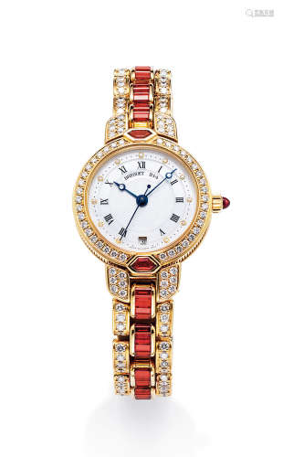 宝玑　精美罕有，黄金镶钻石及红宝石女装自动上弦链带腕表，备日期显示，年份约2000