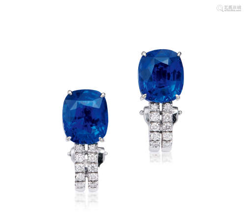 3.75及4.05克拉斯里兰卡蓝宝石配钻石耳环，未经加热