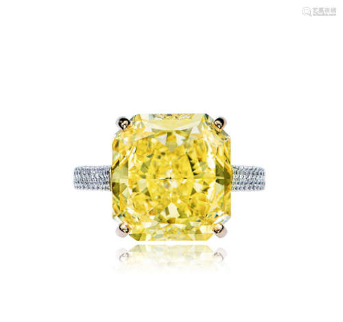 萧邦设计 14.07克拉浓彩黄色钻石配钻石戒指，净度VVS1