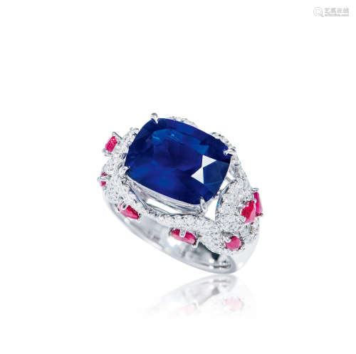 6.92克拉斯里兰卡「皇家蓝」蓝宝石配红宝石及钻石戒指，未经加热