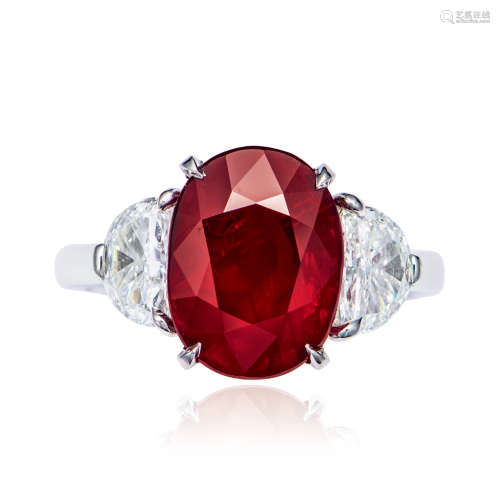 海瑞·温斯顿设计 5.08克拉缅甸鸽血红红宝石配钻石戒指，未经加热