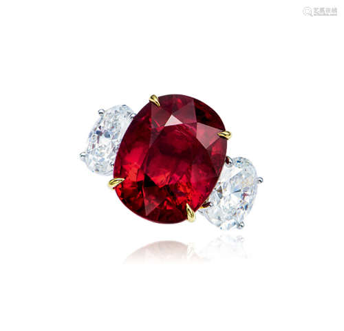 13.05克拉莫桑比克「鸽血红」红宝石配钻石戒指，未经加热