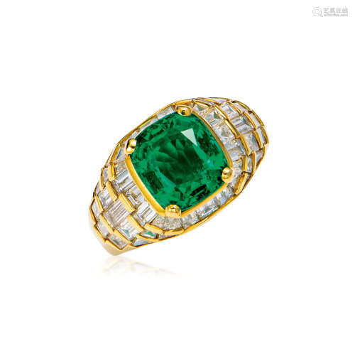 宝格丽设计 2.92克拉哥伦比亚祖母绿及钻石戒指，未经注油