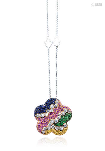 LUCA CARATI设计 彩色钻石配蓝宝石及沙佛莱石项链