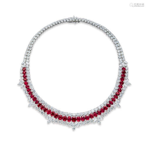 海瑞·温斯顿设计 缅甸天然红宝石配钻石项链