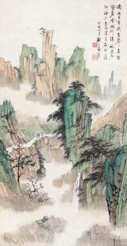 郑午昌 1947年作 山水 立轴 设色纸本