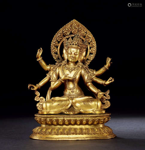 18世纪 尼泊尔铜鎏金法语界秘密文殊