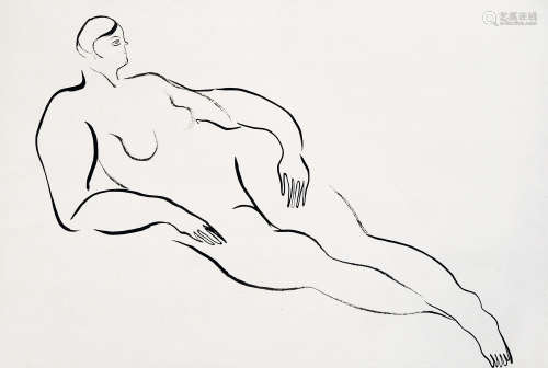 常玉 约1920年代作 俯卧裸女 水墨 纸本