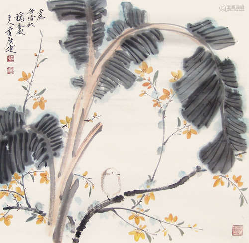 芭蕉小鸟 贾广健（b.1964-） 纸本 托片