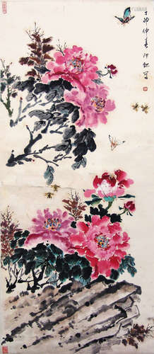 花蝶牡丹图 萧朗（1917—2010） 纸本 立轴