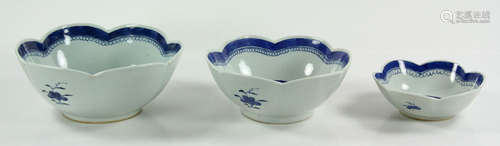 Set of Three Chinese Blue and White Bowls