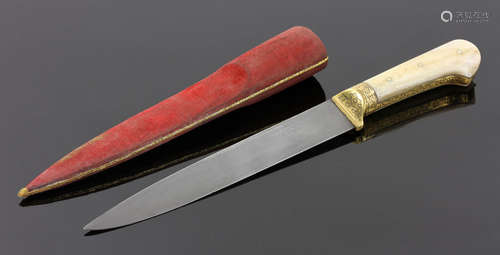 Mughal Dagger with Bone and Inlaid Gilt Handle