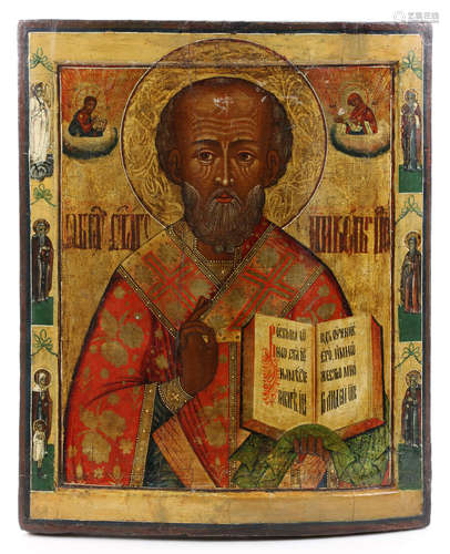 18th C. Antique Russian Icon of St. Nicholas with Saints