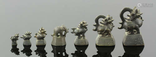 Seven 19th C. Chinese Bronze Weights