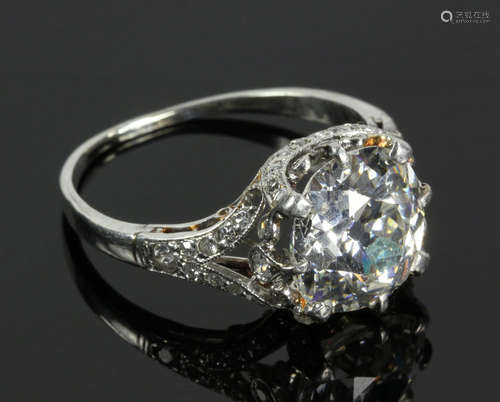 Platinum and 3.0 Carat Mine Cut Diamond Ring