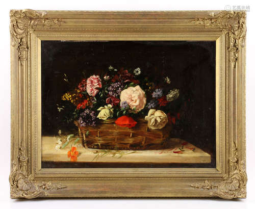 19th C. French Still Life of Flower, Oil