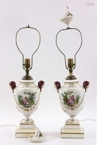 Pr. German Dresden Porcelain Urns