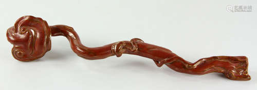 Chinese Red Glazed Porcelain Ruyi Scepter