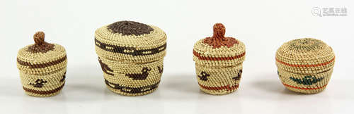 Four Handcrafted Covered Mini Baskets