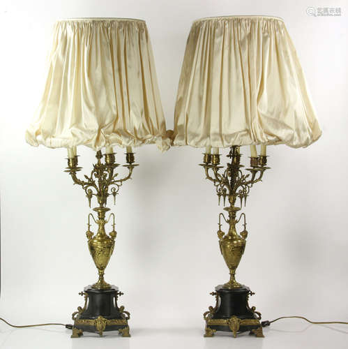 Pr. French Marble Bronze Candelabra