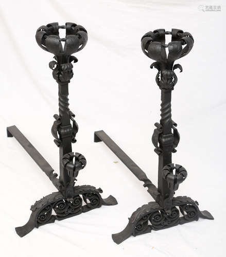 Pr. Hand Made Iron Andirons