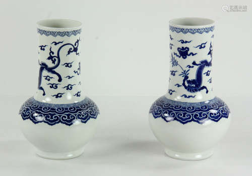 Pr. Chinese Blue and White Porcelain Vases