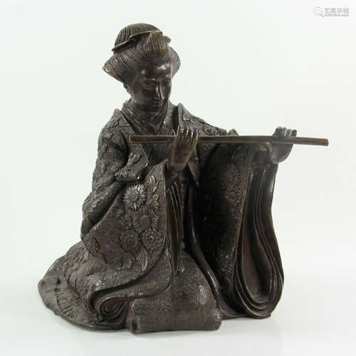 Japanese Bronze Sculpture of Female Musician