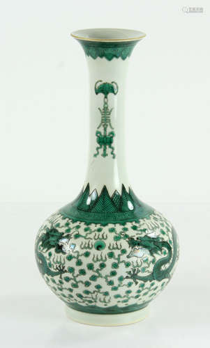 Chinese Green Glazed Porcelain Long Neck Vase