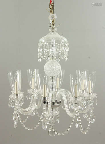 Eight Light Chandelier with Glass Chimneys