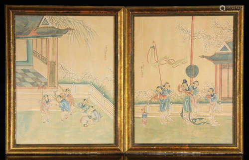 Two Chinese Watercolors on Silk