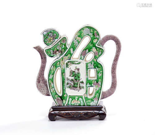 Chinese Famille Verte Fortune Teapot