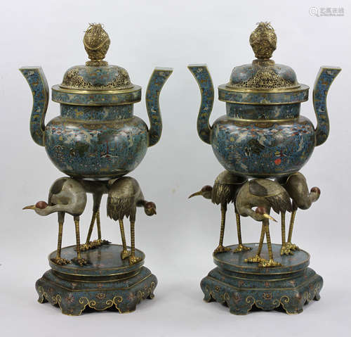 Pr. Large and Rare Chinese Cloisonne Censers