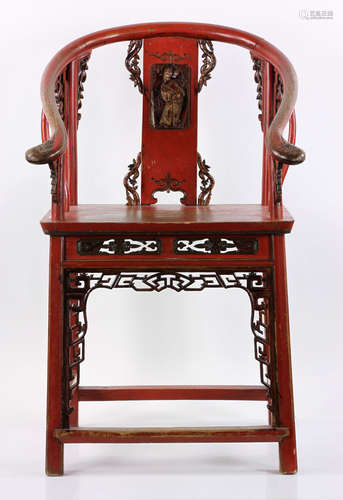 Chinese Red Lacquered Horseback Chair