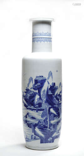 Large Chinese Blue and White Landscape Vase