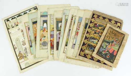 13 Antique Hand Painted Persian Manuscript Pages