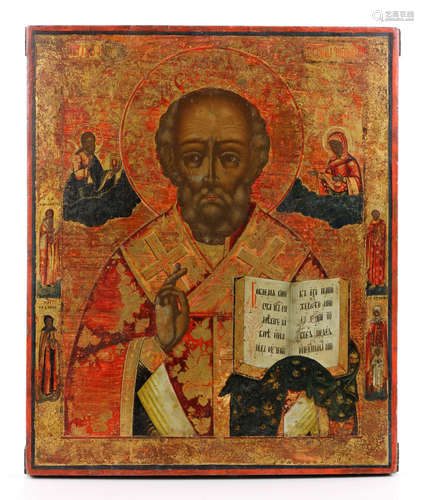 19th C. Antique Russian Icon of St. Nicholas