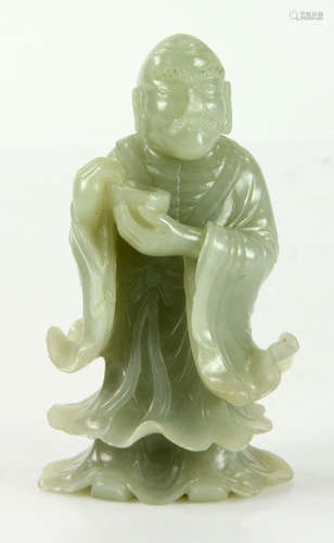 Chinese Carved Light Green Jade Luohan Figure