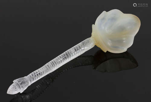 Mughal Carved White Jade and Rock Crystal Spoon/Ladle