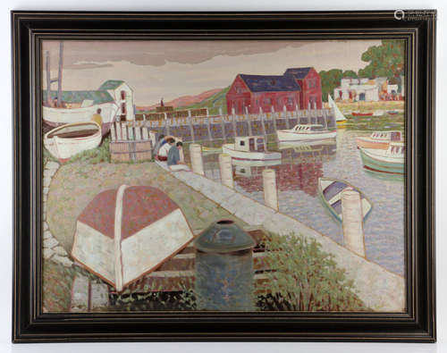 Attr. Martin-Ferrieres, Rockport Harbor, Oil on Panel