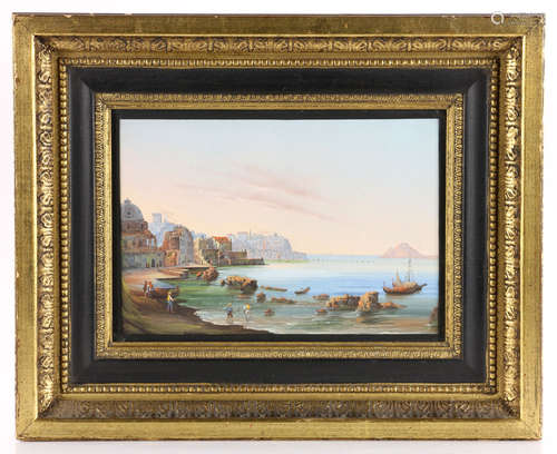 19th C. Italian Harbor Scene, Watercolor/Gouache