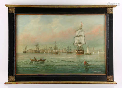 Tordoff, Ships in Harbor, Oil on Canvas