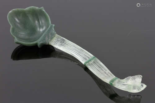 Mughal Carved Jade and Rock Crystal Spoon/Ladle