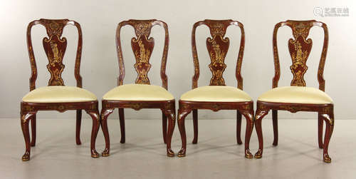 4 Queen Anne Style Chinoiserie Chairs