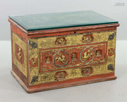 Chinese Carved and Gilt Trunk