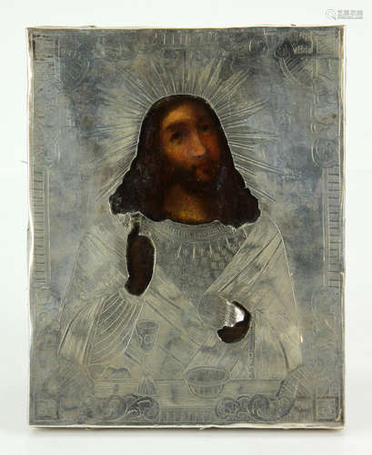 19th C. Antique Russian 84 Silver Icon of Jesus Christ