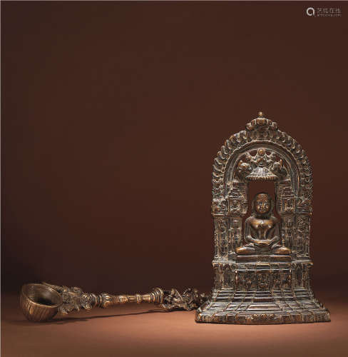 19世纪 铜观音净水勺 铜释迦牟尼坐像 （两件）
